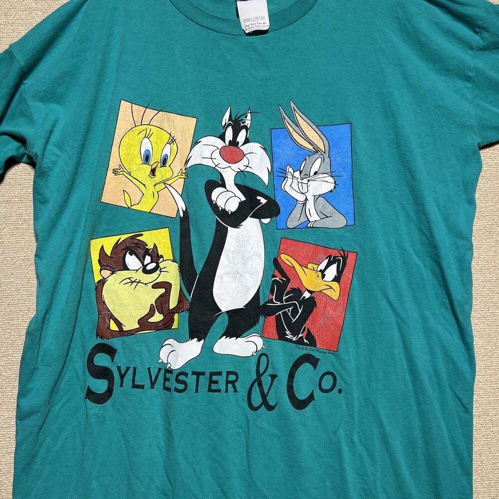 Vintage Sylvester & Co TShirt One Size Warner Bros Looney Tunes Night Sleep 1996